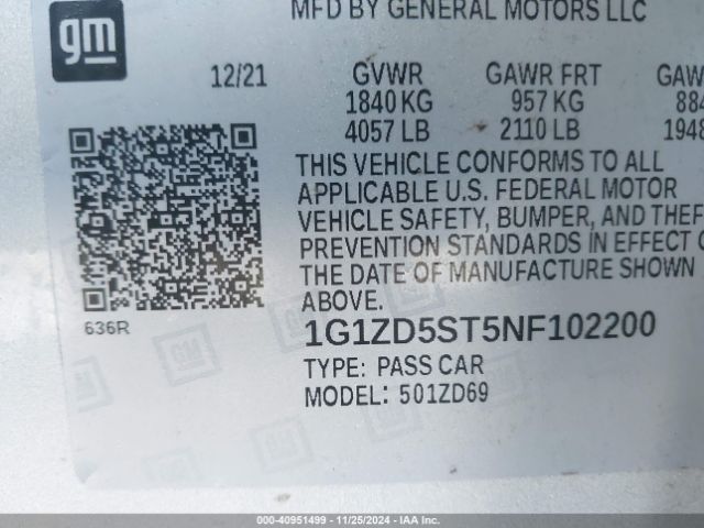 Photo 8 VIN: 1G1ZD5ST5NF102200 - CHEVROLET MALIBU 