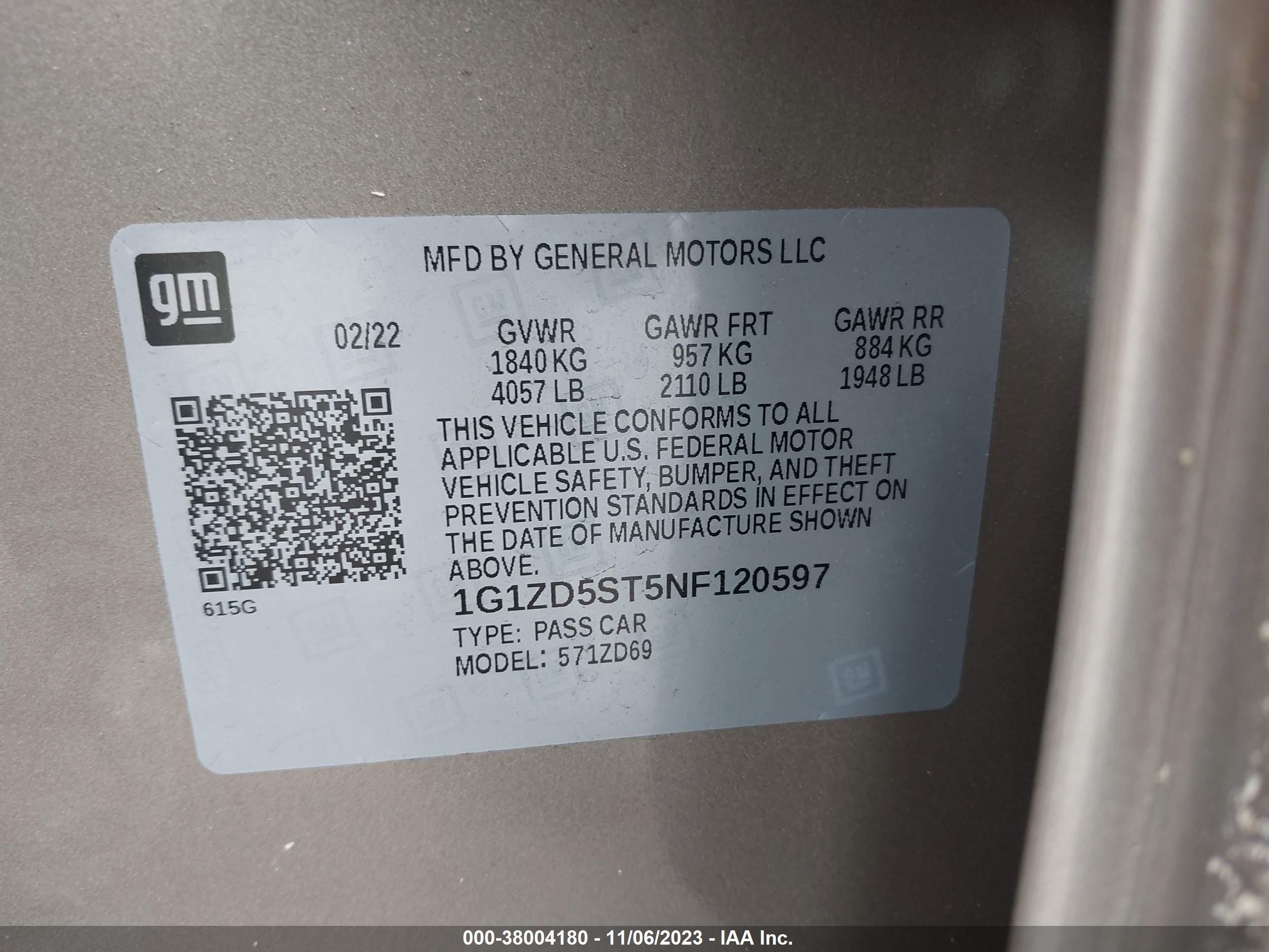 Photo 8 VIN: 1G1ZD5ST5NF120597 - CHEVROLET MALIBU 