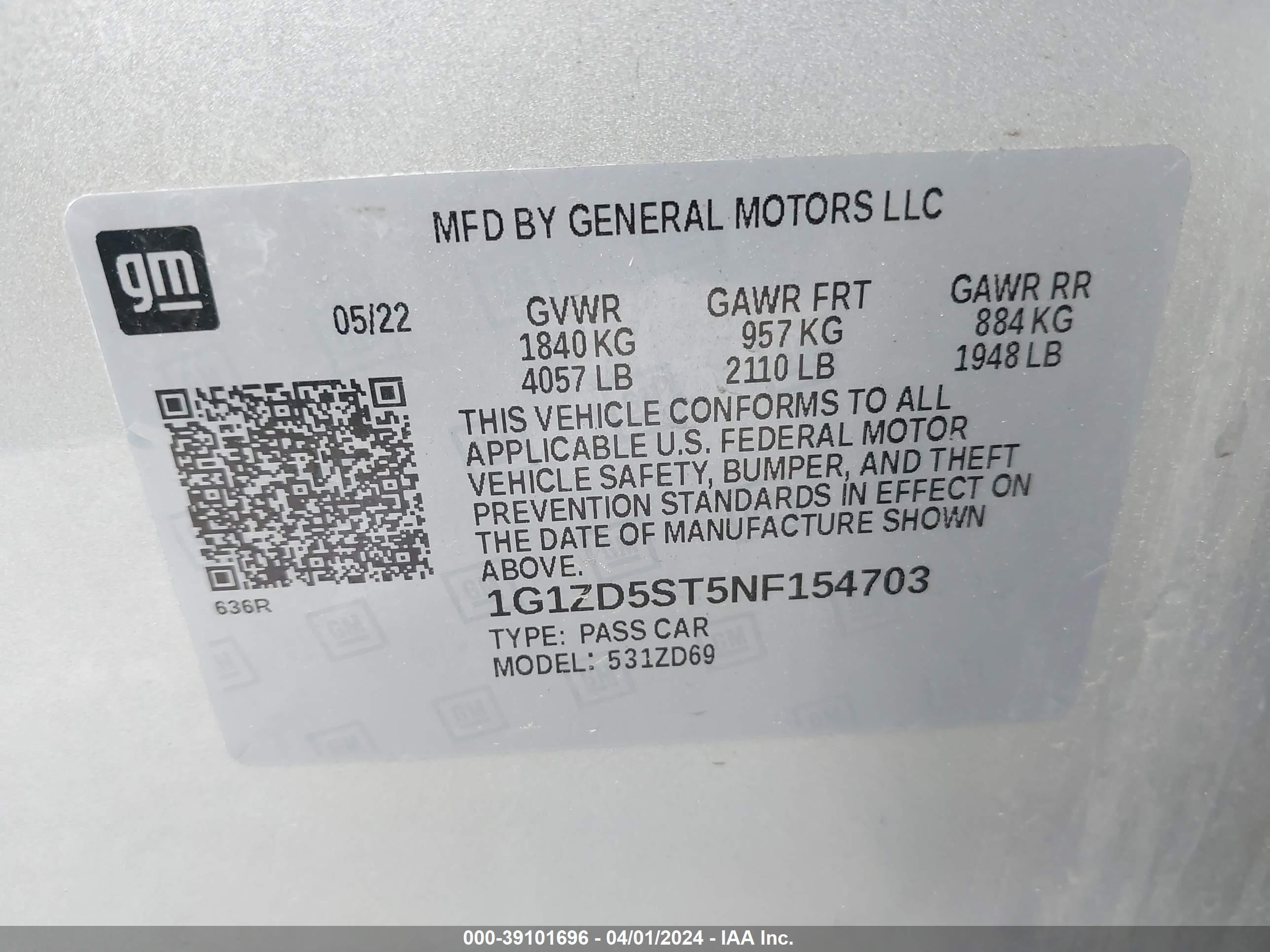 Photo 8 VIN: 1G1ZD5ST5NF154703 - CHEVROLET MALIBU 