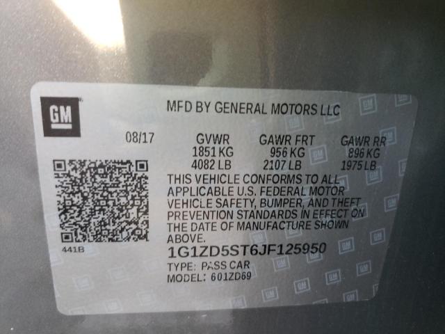 Photo 9 VIN: 1G1ZD5ST6JF125950 - CHEVROLET MALIBU LT 