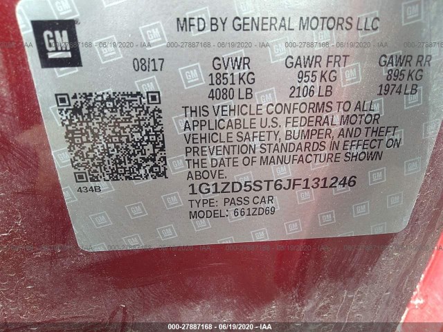 Photo 8 VIN: 1G1ZD5ST6JF131246 - CHEVROLET MALIBU 