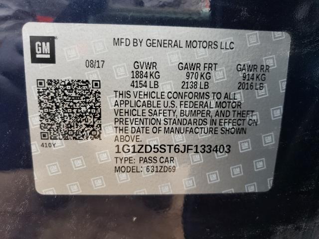 Photo 9 VIN: 1G1ZD5ST6JF133403 - CHEVROLET MALIBU LT 