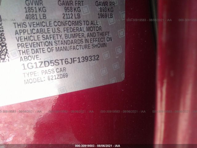 Photo 8 VIN: 1G1ZD5ST6JF139332 - CHEVROLET MALIBU 