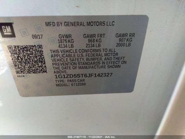 Photo 8 VIN: 1G1ZD5ST6JF142327 - CHEVROLET MALIBU 