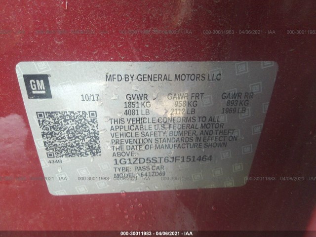 Photo 8 VIN: 1G1ZD5ST6JF151464 - CHEVROLET MALIBU 