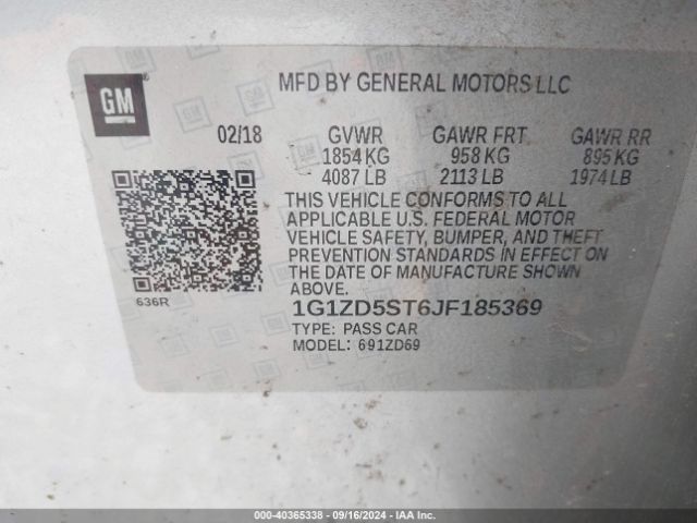 Photo 8 VIN: 1G1ZD5ST6JF185369 - CHEVROLET MALIBU 