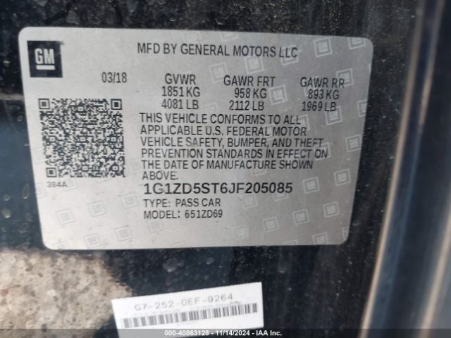 Photo 8 VIN: 1G1ZD5ST6JF205085 - CHEVROLET MALIBU 