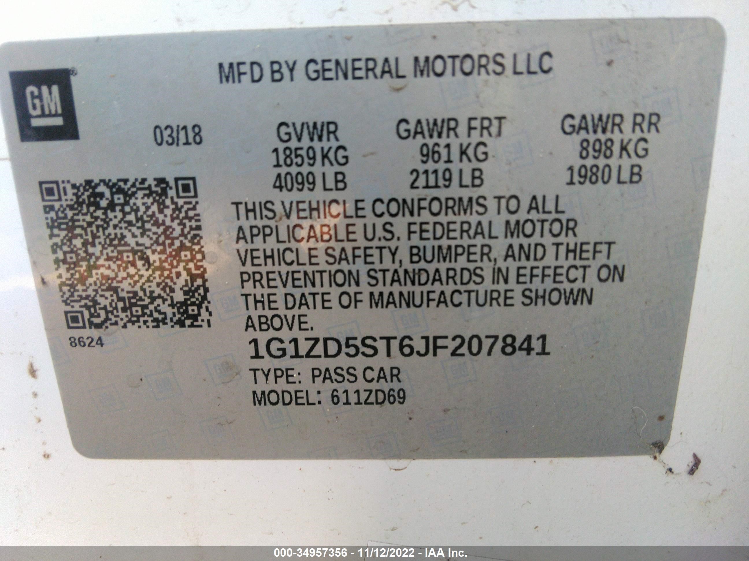 Photo 8 VIN: 1G1ZD5ST6JF207841 - CHEVROLET MALIBU 