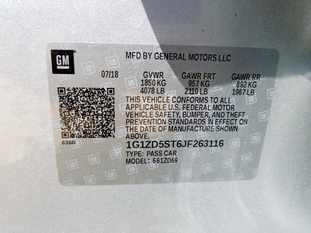 Photo 9 VIN: 1G1ZD5ST6JF263116 - CHEVROLET MALIBU LT 