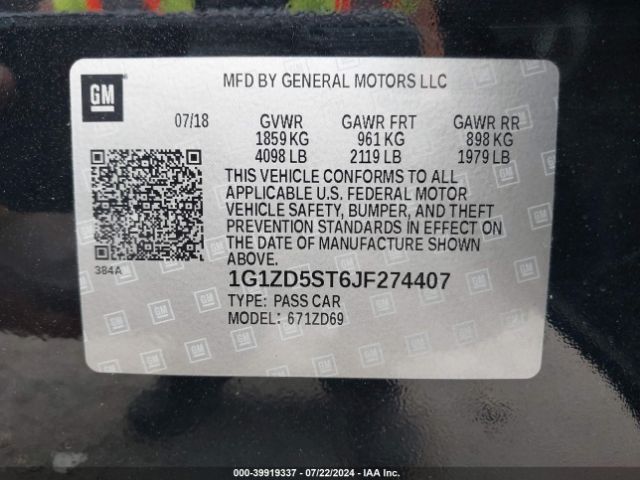 Photo 8 VIN: 1G1ZD5ST6JF274407 - CHEVROLET MALIBU 