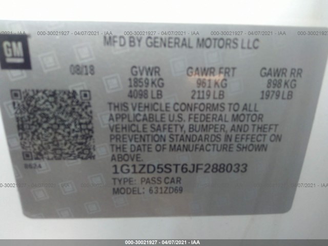 Photo 8 VIN: 1G1ZD5ST6JF288033 - CHEVROLET MALIBU 