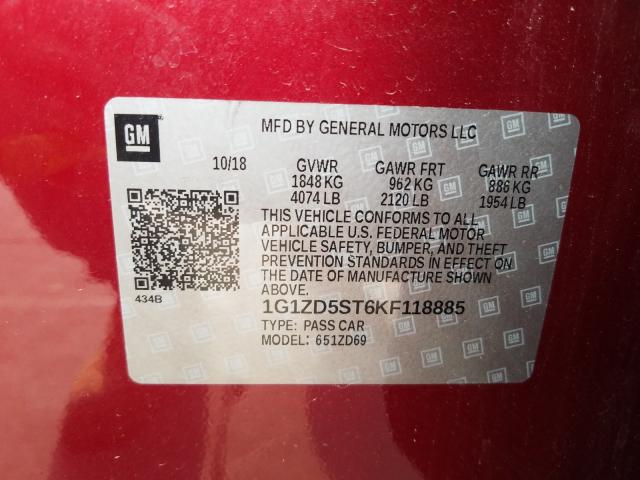 Photo 9 VIN: 1G1ZD5ST6KF118885 - CHEVROLET MALIBU LT 