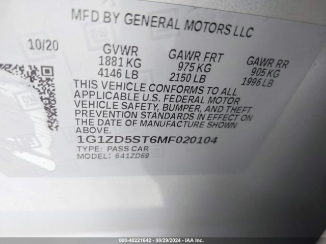 Photo 8 VIN: 1G1ZD5ST6MF020104 - CHEVROLET MALIBU 