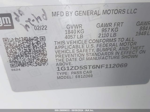 Photo 8 VIN: 1G1ZD5ST6NF112069 - CHEVROLET MALIBU 