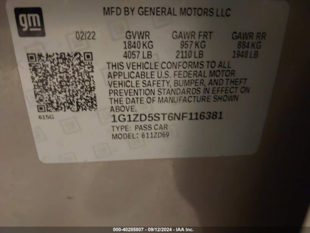 Photo 8 VIN: 1G1ZD5ST6NF116381 - CHEVROLET MALIBU 