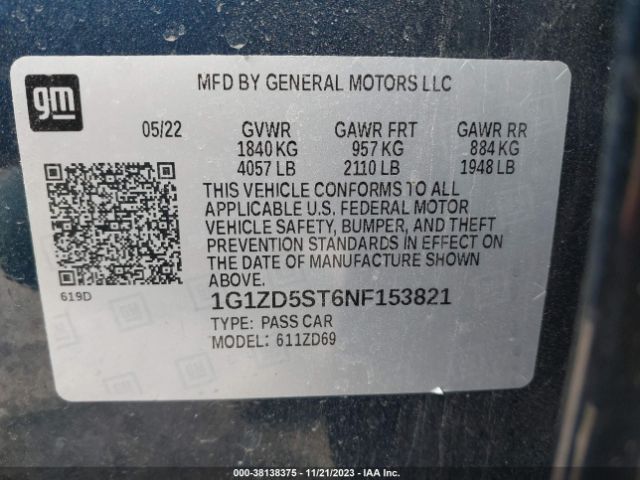 Photo 8 VIN: 1G1ZD5ST6NF153821 - CHEVROLET MALIBU 