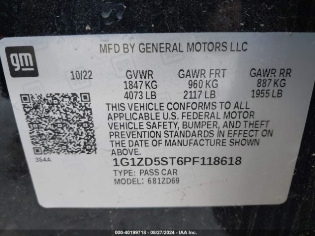 Photo 8 VIN: 1G1ZD5ST6PF118618 - CHEVROLET MALIBU 