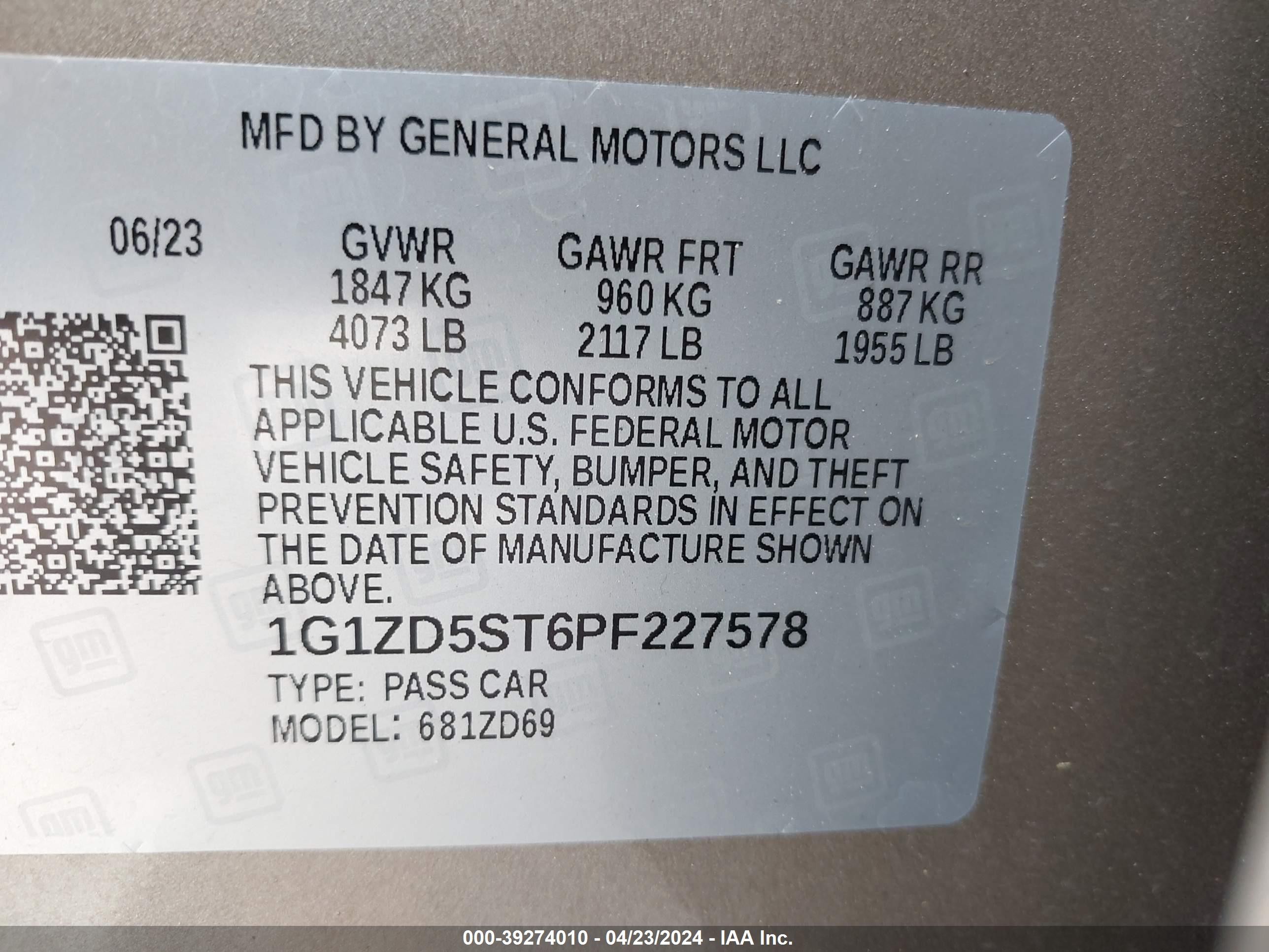 Photo 8 VIN: 1G1ZD5ST6PF227578 - CHEVROLET MALIBU 