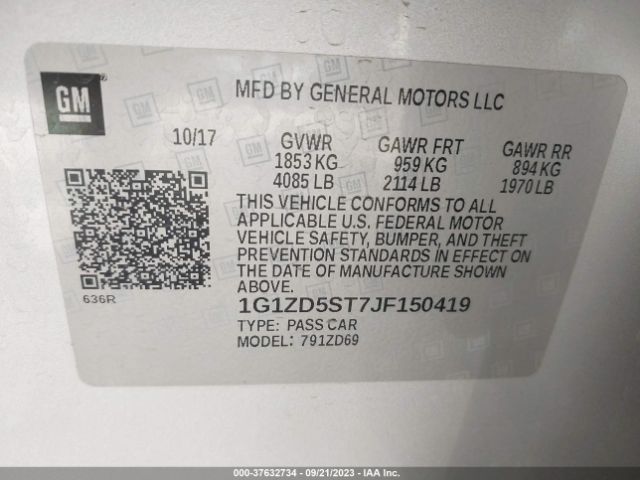 Photo 8 VIN: 1G1ZD5ST7JF150419 - CHEVROLET MALIBU 