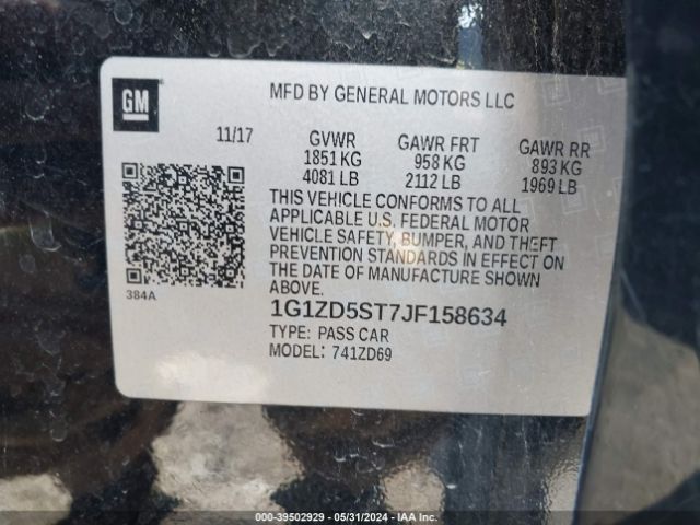 Photo 8 VIN: 1G1ZD5ST7JF158634 - CHEVROLET MALIBU 