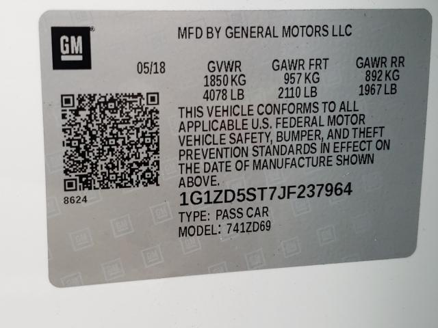 Photo 9 VIN: 1G1ZD5ST7JF237964 - CHEVROLET MALIBU LT 