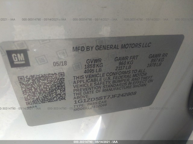 Photo 8 VIN: 1G1ZD5ST7JF242808 - CHEVROLET MALIBU 