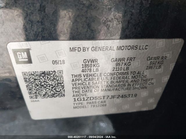 Photo 8 VIN: 1G1ZD5ST7JF245319 - CHEVROLET MALIBU 