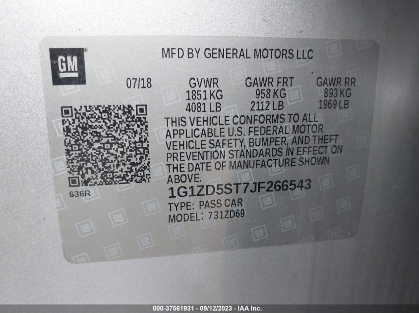 Photo 8 VIN: 1G1ZD5ST7JF266543 - CHEVROLET MALIBU 