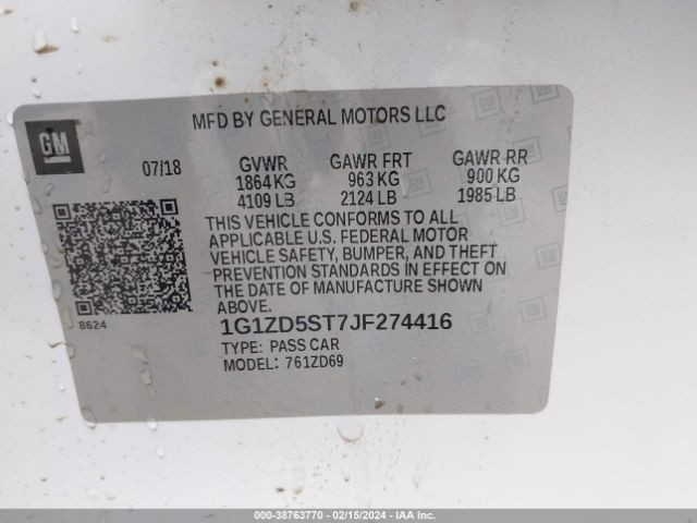 Photo 8 VIN: 1G1ZD5ST7JF274416 - CHEVROLET MALIBU 