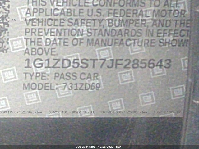 Photo 8 VIN: 1G1ZD5ST7JF285643 - CHEVROLET MALIBU 