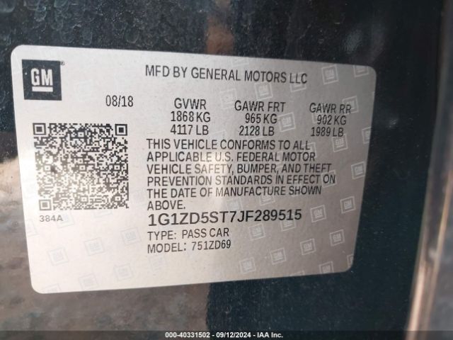 Photo 8 VIN: 1G1ZD5ST7JF289515 - CHEVROLET MALIBU 