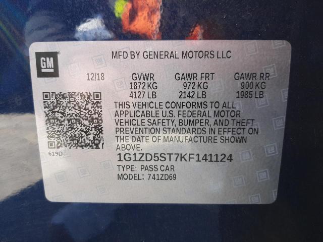 Photo 9 VIN: 1G1ZD5ST7KF141124 - CHEVROLET MALIBU LT 