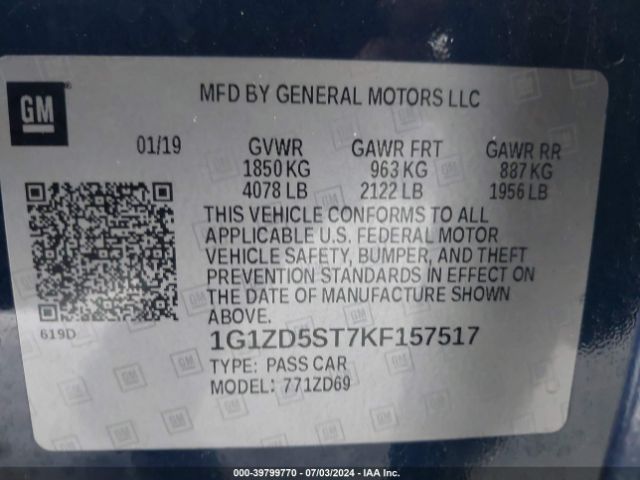 Photo 8 VIN: 1G1ZD5ST7KF157517 - CHEVROLET MALIBU 