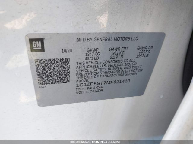 Photo 8 VIN: 1G1ZD5ST7MF021410 - CHEVROLET MALIBU 