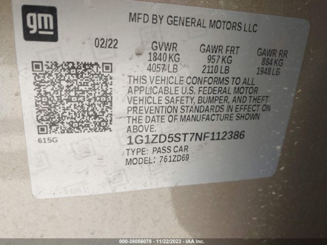 Photo 8 VIN: 1G1ZD5ST7NF112386 - CHEVROLET MALIBU 