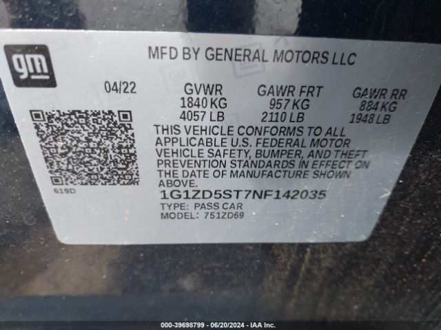 Photo 8 VIN: 1G1ZD5ST7NF142035 - CHEVROLET MALIBU 