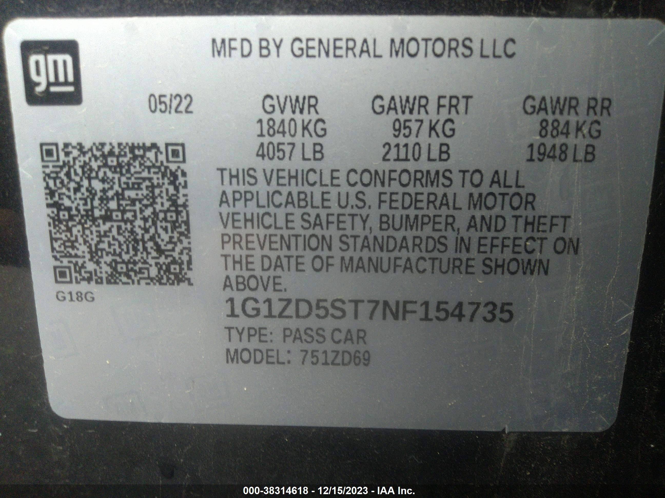 Photo 8 VIN: 1G1ZD5ST7NF154735 - CHEVROLET MALIBU 