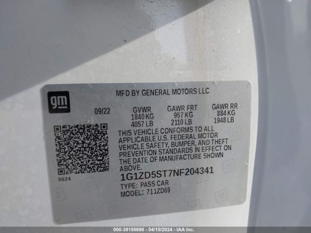 Photo 8 VIN: 1G1ZD5ST7NF204341 - CHEVROLET MALIBU 