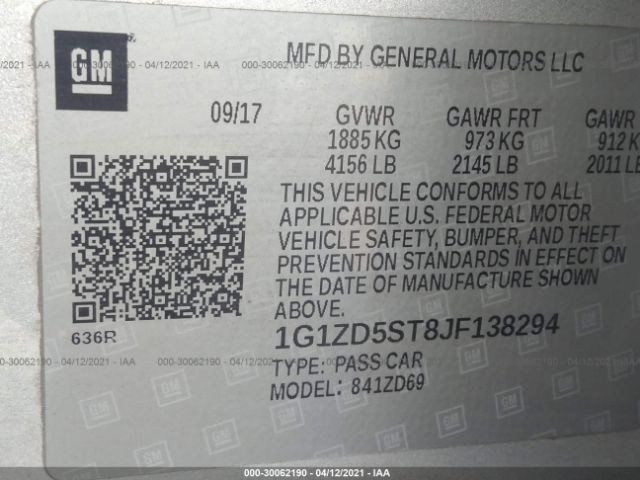 Photo 8 VIN: 1G1ZD5ST8JF138294 - CHEVROLET MALIBU 