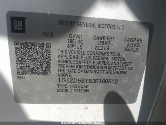 Photo 8 VIN: 1G1ZD5ST8JF180612 - CHEVROLET MALIBU 