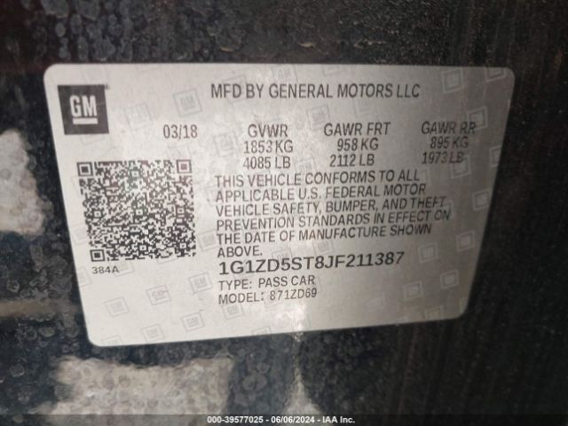 Photo 8 VIN: 1G1ZD5ST8JF211387 - CHEVROLET MALIBU 