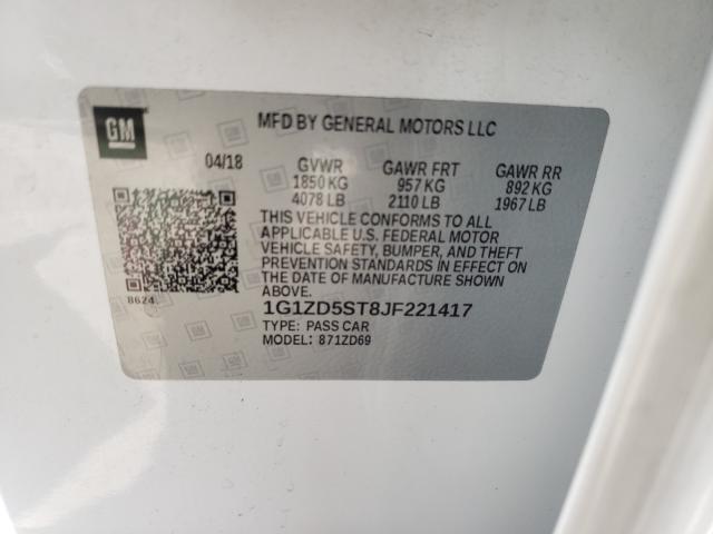 Photo 9 VIN: 1G1ZD5ST8JF221417 - CHEVROLET MALIBU LT 