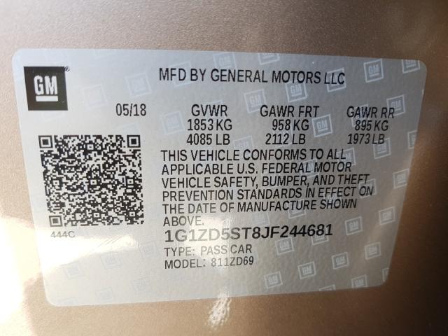 Photo 9 VIN: 1G1ZD5ST8JF244681 - CHEVROLET MALIBU LT 