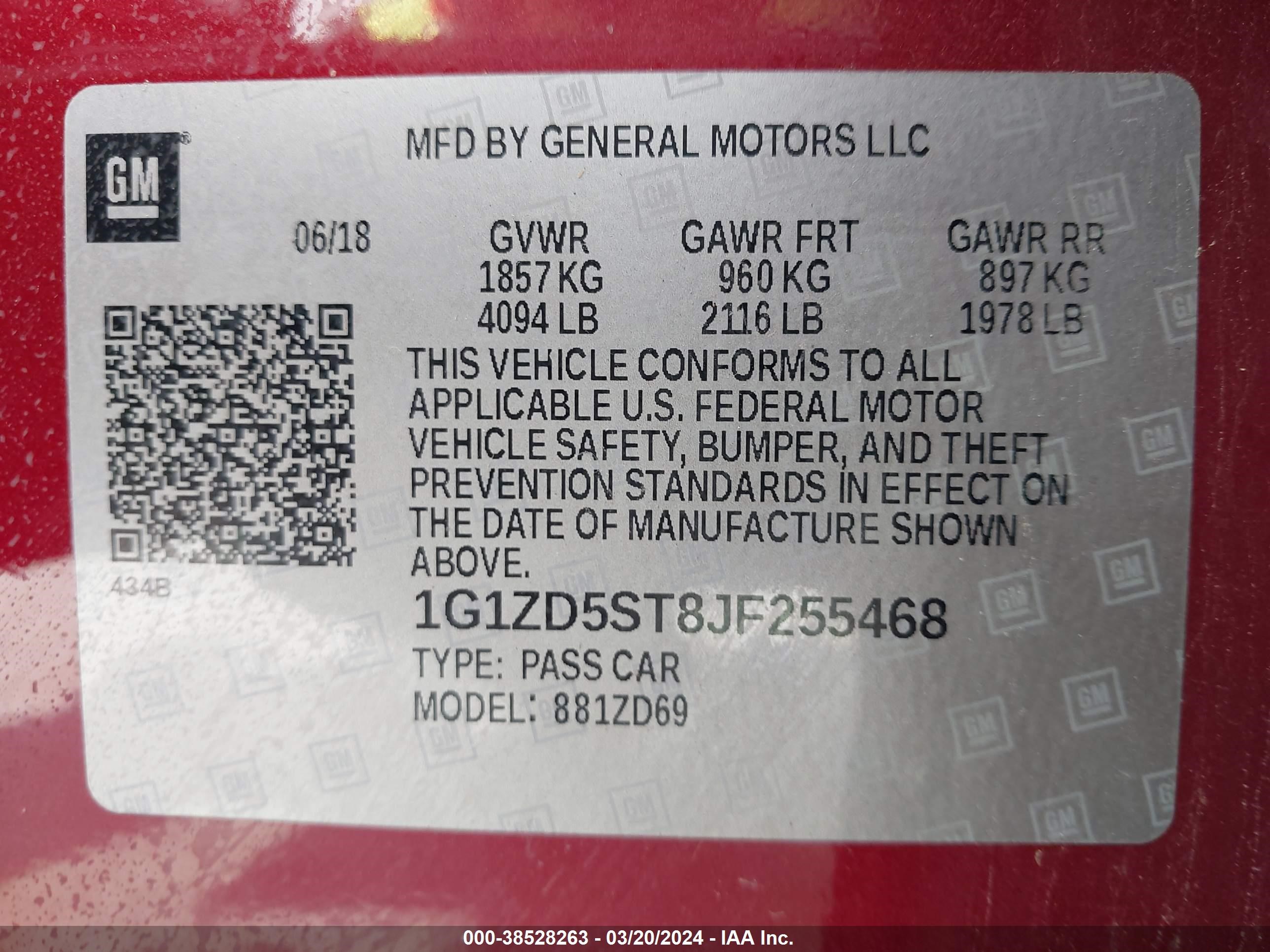 Photo 8 VIN: 1G1ZD5ST8JF255468 - CHEVROLET MALIBU 