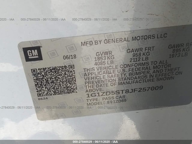 Photo 8 VIN: 1G1ZD5ST8JF257009 - CHEVROLET MALIBU 