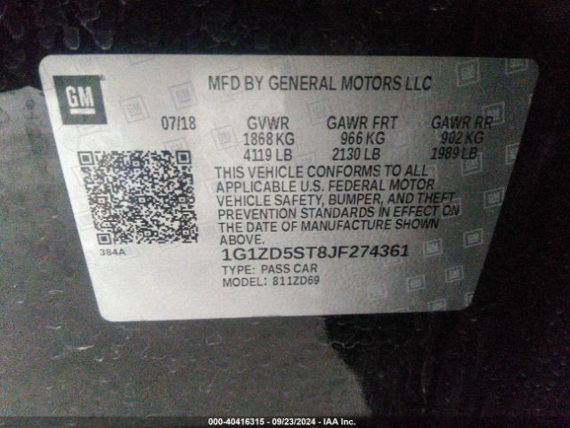 Photo 8 VIN: 1G1ZD5ST8JF274361 - CHEVROLET MALIBU 