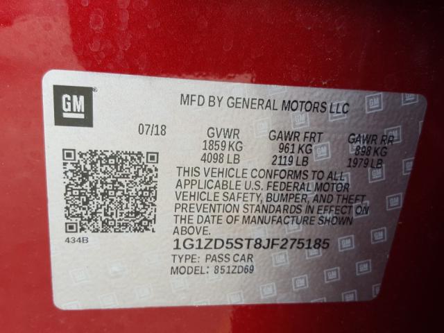 Photo 9 VIN: 1G1ZD5ST8JF275185 - CHEVROLET MALIBU LT 