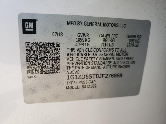 Photo 9 VIN: 1G1ZD5ST8JF276868 - CHEVROLET MALIBU LT 