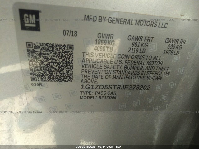 Photo 8 VIN: 1G1ZD5ST8JF278202 - CHEVROLET MALIBU 