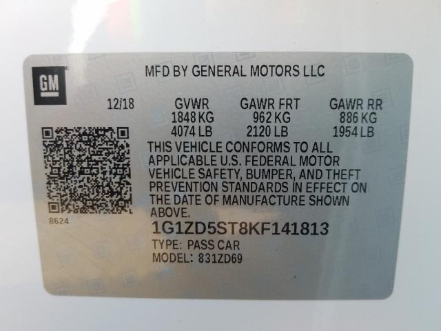 Photo 9 VIN: 1G1ZD5ST8KF141813 - CHEVROLET MALIBU LT 